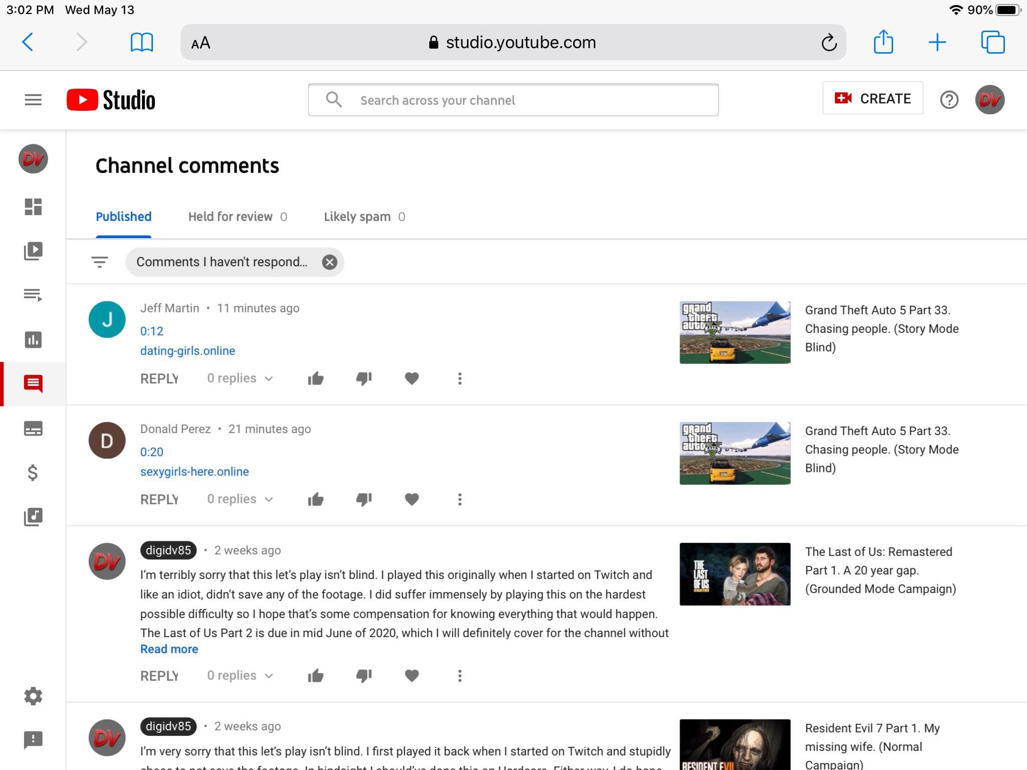 manage youtube comments