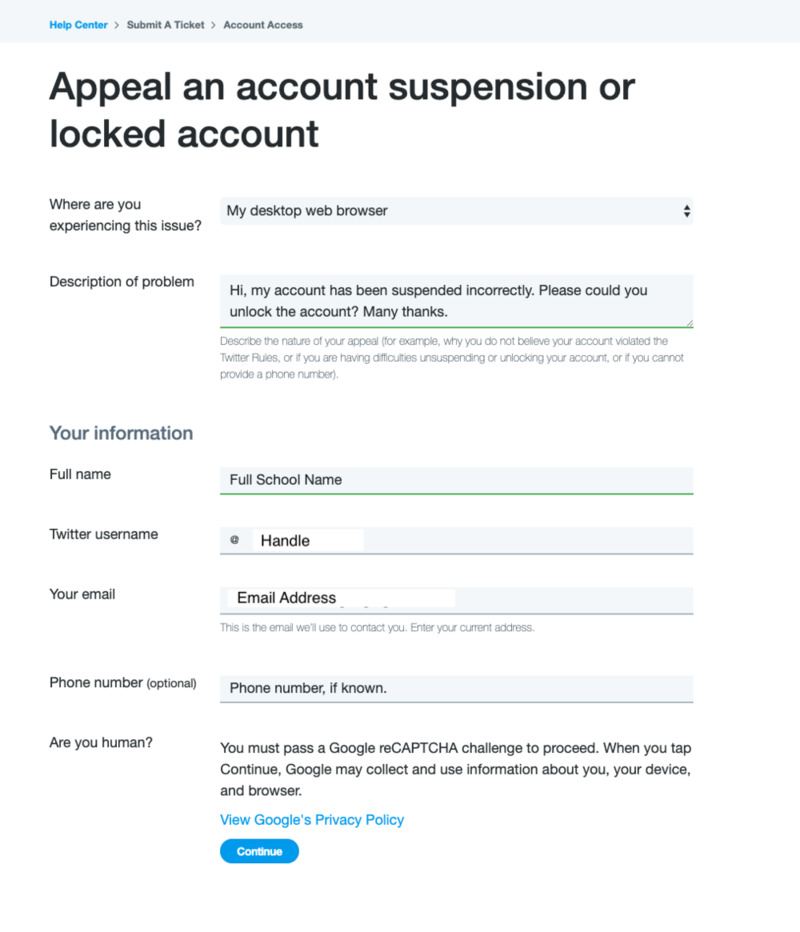 my twitter account is suspended